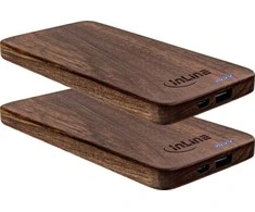 „InLine 2er ®“ USB įkroviklis, 5000 mAh, su LED ekranu, natūralaus medžio drožlių plokštė