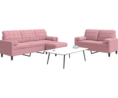 Sofa Sofos komplektas su pagalvėlėmis, 3 dalių, rožinis, aksomas
