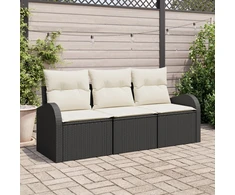 Sodo Sofų Rinkinys su pagalve 3 pcs Juoda Poli ratanas
