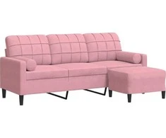 Trivietė sofa su pakoja, rožinės spalvos, 180cm, aksomas