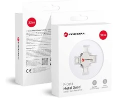 Pendrive 32GB USB 3.2 Gen 1 (USB A / USB C / Lightning / Micro USB) Forcell F-Data Metal Quad sidabrinis
