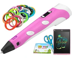 3D rašiklis 3D rašiklis 3D PEN Magiškas 3D spausdintuvas rožinis, šerdelė 110M, spalvinimo knygelė su raštais + grafinė planšetė