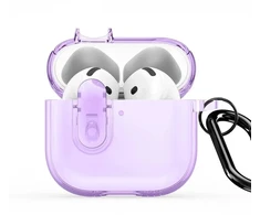 4kom.pl Dėklas na ausinės Dux Ducis Apple AirPods 4 PECL Series PC+TPU Cover su karabinu Violetinė