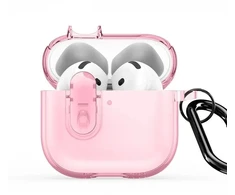 4kom.pl Dėklas na ausinės Dux Ducis Apple AirPods 4 PECL Series PC+TPU Cover su karabinu Rožinė