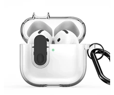 4kom.pl Dėklas na ausinės Dux Ducis Apple AirPods 4 PECL Series PC+TPU Cover su karabinu Juodas Clear