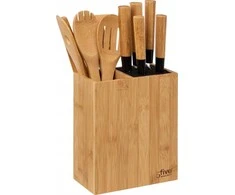 5five Simply Smart Bamboo Virtuvės aksesuarų rinkinys bambukiniame bloke: 6 peiliai ir 5 indai