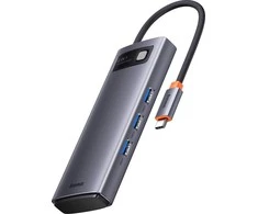 Adapteris 6in1 Baseus Metal Gleam Series USB-C į 3x USB 3.0 + USB-C PD + Micro SD/SD