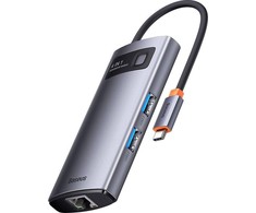 Adapteris 4in1 Baseus Metal Gleam Series USB-C į 3x USB 3.0 + Ethernet RJ45