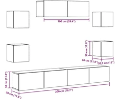 TV staliukas 7 dalių sieninis televizoriaus spintelės komplektas Artisan Oak