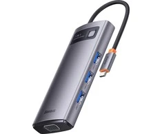 Hub 7in1 Baseus Metal Gleam Series USB-C iki 3x USB 3.0 + HDMI + USB-C PD + VGA + Ethernet RJ45
