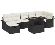 Sodo Sofų Rinkinys su pagalve 8 pcs Juoda Poli ratanas