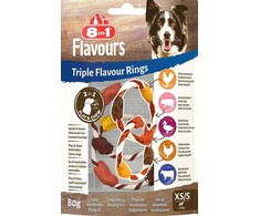 8in1 Flavours trigubo skonio skanėstas šuniui XS/S, žiedai, 80 g