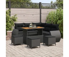 Sodo Sofų Rinkinys 9 pcs Juoda poliratanas