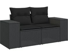 Sodo Sofų Rinkinys su pagalve 9 pcs Juoda Poli ratanas