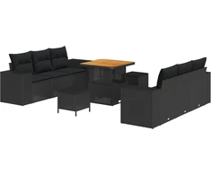 Sodo Sofų Rinkinys su pagalve 9 pcs Juoda Poli ratanas