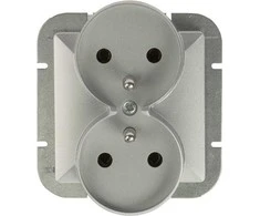 Abex Dvigubas kištukinis lizdas 2x2P+Z, 16A, 250V, su varžtiniais gnybtais, rėminei sistemai, sidabrinis OPAL/PEARL (PT-6 PR Sidabrinis)
