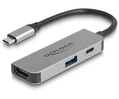 Delock USB C tipo į HDMI 4K 60 Hz adapteris su USB A tipo ir USB C tipo jungtimis, PD 95 W