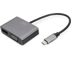 Assmann Electronic DIGITUS USB-C - DP + VGA Adapteris 20cm 4K/30Hz sidabrinis aliuminio korpusas