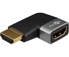 Goobay 72010 HDMI Angled Adapteris 90° Horizontal, 8K at 60 Hz, Gold-Plated, Juodas/Sidabrinis
