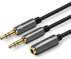 Audio kabelis UGREEN 3.5mm lizdas - 2xkištukas - Juodas