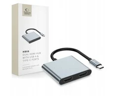 „Tech-Protect HB08 4in1“ USB-C + USB2.0 + 2 x HDMI 4K 60HZ adapteris - pilka