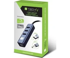 Adapteris Techly USB-C 3.1 į RJ45 gigabito tinklo plokštė su 3 USB 3.0 šakotuvu