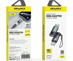 AWEI Adapteris A12 Lightning/USB-C pilkas