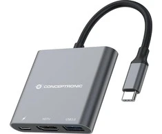 HUB USB Conceptronic Adapteris USB-C -> HDMI,2xUSB3.0,PD,SD 0.15m