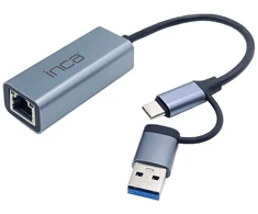 Adapteris USB Inca IUTP-01TX RJ-45 - USB-C + USB-A Mėlyna (IUTP-01TX)