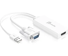 j5create JDA214 VGA į HDMI™ vaizdo ir garso adapteris, baltas, 0,176 m, VGA, USB A, HDMI, kištukas, lizdas, USB