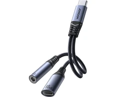 Du viename garso adapteris Joyroom SY-C02 Type-C iki 3.5 mm + Type-C (juodas)