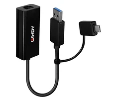 Tinklo Adapteris - LINDY USB 3.2 Gen 1 Gigabit Ethernet Konverteris, RJ45, USB A/C, Juodas