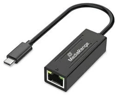 „MediaRange“ USB-C tinklo adapteris su RJ45 prievadu, 20 cm, juodas