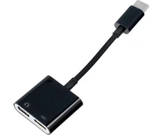 OEM adapteris AUX 2in1 C tipo (vyras) į C tipo (lizdas) / C tipo (lizdas) dėžutė juodas [DAC]