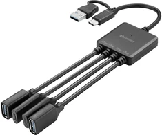 Adapteris USB Sandberg 136-81 USB-A + USB-C - 2X USB-A +2X USB-C Juodas (136-81)