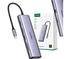 Adapteris 10w1 UGREEN Revodok CM498 Hub USB iki 3x USB-A 3.0, HDMI, VGA, RJ45, SD/TF, AUX3.5mm, PD keitiklis