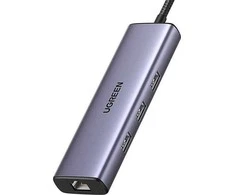 HUB Ugreen CM512 15598 6in1 USB-C – 3x USB-A 3.0 / HDMI / RJ45 / USB-C PD - pilka