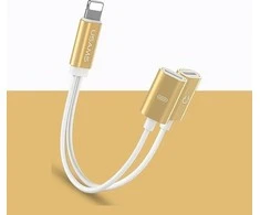 USB adapteris Usams US-SJ160 Lightning – Lightning x2 Auksinis (SJ1602L02)