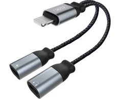 Adapteris USB XO NBR160A Lightning - Lightning x2 Sidabrinė