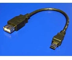USB kabelis (2.0), miniUSB (M) - USB A F, 0.2m, juoda