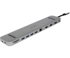 Ausinės Adesso Plusonic USB-C Docking Adapteris/Hub 9in1 su HDMI/DP/LAN/USB