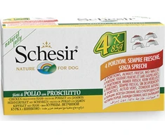Agras Pet Foods Drėgnas Šunų Maistas - SCHESIR Vištiena Su Kumpiu Želė 4 x 85g