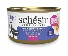 Agras Pet Foods Kačių Maistas - SCHESIR Vištiena su Jautiena Sultinyje 70g Be Gliuteno Be Sojų