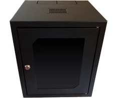 Sieninė spintelė 10" 6U, 300 mm gylio, nedaloma, stiklinės durys, juoda ALANTEC