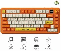 Ajazz Klaviatūra AK820 MAX Avokado jungiklis oranžinės-baltos spalvos RGB tema su ekranu