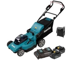 Akumuliatorinė vejapjovė Makita DLM480CT2 2x 18 V, 48 cm, DC18SH įkroviklis 2x 5,0 Ah Li-ion akumuliatioriams, 4/1 (Pjovimas/Surinkimas/Mulčiavimas/Galinis išmetimas), Plastikinis korpusas