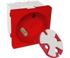 Modulinis elektros lizdas 2P+Z, 45x45, DATA su raktas, raudonas - pritaikytas kelių modulinių lizdų konstrukcijai. ALANTEC
