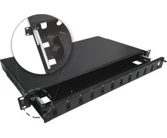 Teleskopinė šviesolaidinė komutacinė panelė 12xSC duplex / 12xLC quad 19" 1U su tvirtinimo priedais (lizdais, juostelėmis) ALANTEC