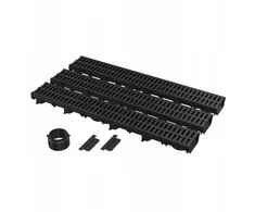 Alcadrain Garažo komplektas 3 m plastikinės grotelės (2× kištukai, 1× lizdas DN110), dydis 1000x137×60 mm - apkrovos klasė A15