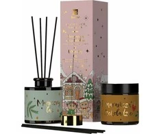 Hiskin Kvapnių Kalėdų kvapų difuzorių rinkinys Apelsinų šokoladas 80ml + natūrali sojų žvakė Magic Forest 100ml